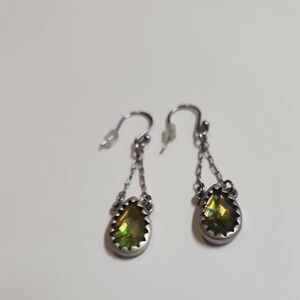 Elegant Silver and Green Teardrop Earrings